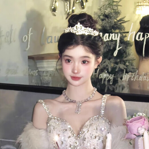 Princess Crown Birthday Tiara Birthday Headband Hair Accessory Photo Photo Children's Day Gift Girls High-end Niche Zircon Hollow Style Crown