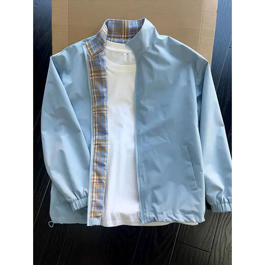 Qumile black cleanfit plaid splicing jacket men's autumn and winter American lapel baseball uniform trendy brand high-end jacket black XL recommended 120-140Jin Jin equals 0.5 kg