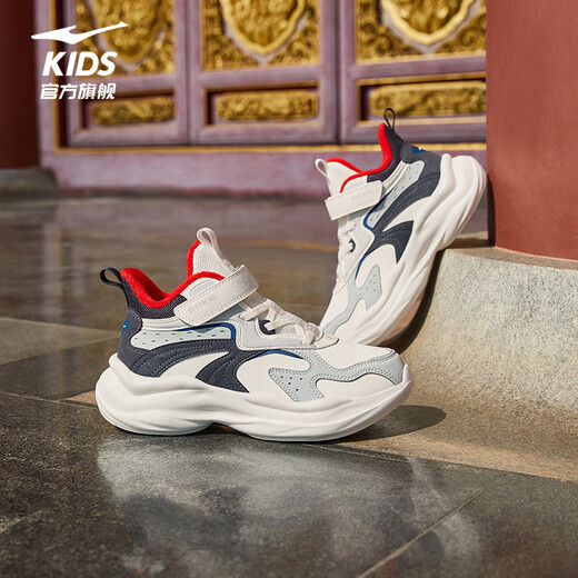 Hongxing Erke (ERKE) children's shoes, casual shoes for boys and girls, children's second cotton version, cushioning and warm cotton shoes, microcrystalline white/moon lime/cosmic blue 34