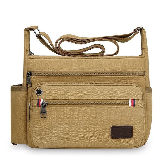 Qiaobolai wear-resistant construction site tool bag large labor protection bag shoulder messenger bag large capacity travel bag large canvas bag men's bag khaki