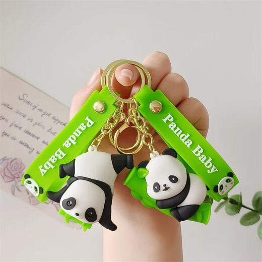 Cartoon Panda Keychain Student Class Gift Cute National Treasure School Bag Pendant Chengdu Panda Cultural and Creative Small Gift Holding Pillar + Eating Bamboo Shoots