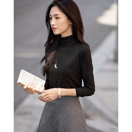 Demana Gentle Mask T Winter Commuting Half Turtle Collar Right Shoulder Bottoming Shirt Highly Elastic Fat-Inclusive Women's T-Shirt