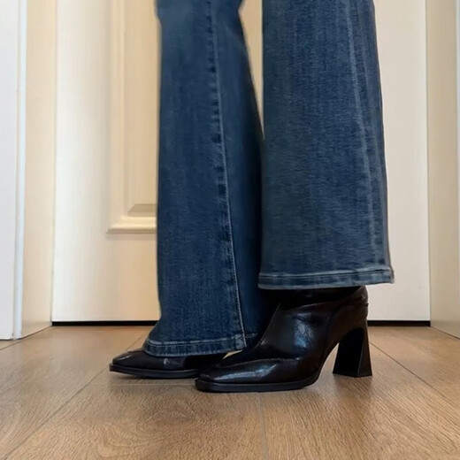 Fan Shengyu Korean style high-heeled square toe slim boots short boots women's thick heel retro Martin boots British style short boots high heel short boots - black 37