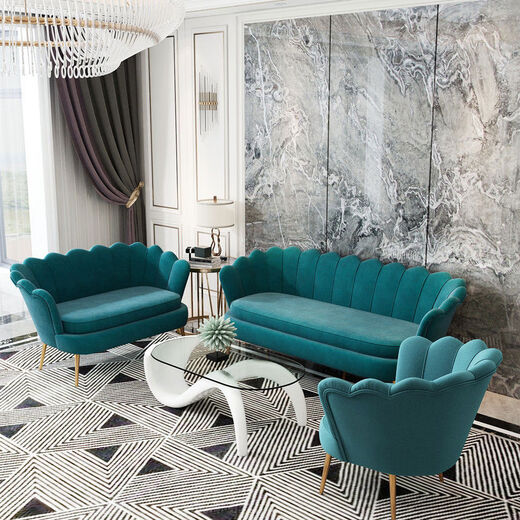 Yusenyi Nordic Simple Fabric Sofa Small Living Room Apartment Beauty Salon Clothing Store Wedding Dress Reception Internet Celebrity Light Blue Full Fabric Full Fabric Double Position