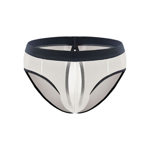 Low-waist men's thong mesh hollow translucent underwear sexy close-fitting breathable youth casual shorts off-white one size fits all recommended 110-145 Jin Jin equals about 0.5 kg