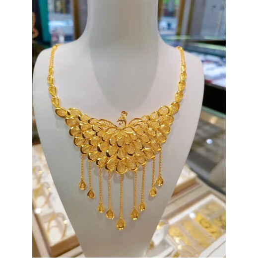 Fuwu old phoenix imitation fake three gold jewelry fake sand gold hardware set pig brand dragon and phoenix bracelet Chinese knot peacock necklace