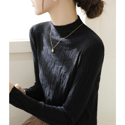 Yu Zhaolin (YUZHAOLIN) soft and waxy half-high collar knitted bottoming shirt with texture for women in autumn and winter new style with high-end western style slim sweater black