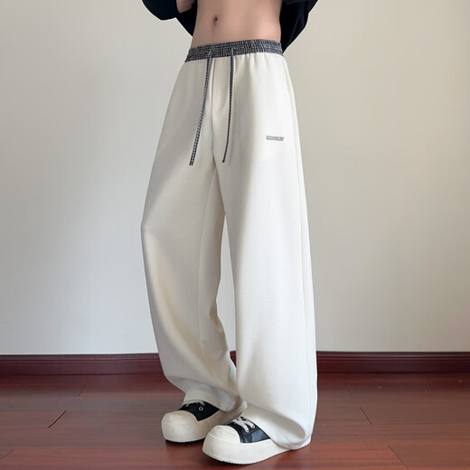 Poke American spliced casual pants for men in spring and autumn new high street straight trousers trendy brand handsome loose large size sports pants off-white XL recommended 130-150Jin Jin equals 0.5 kg