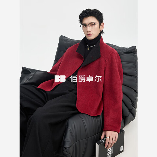 Earl Zall Wool Stand Collar Contrast Color Double-sided Wool Jacket Men's 2025 Autumn and Winter Short New Year's Coat Z541605 Moon Shadow Gray L (175)