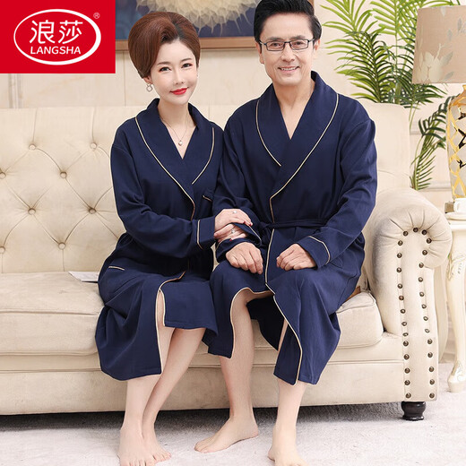 浪莎（LangSha）中年男女长袖纯棉浴袍睡袍中长款大码睡衣家居服大红本命年 红色1 LSY16822 M