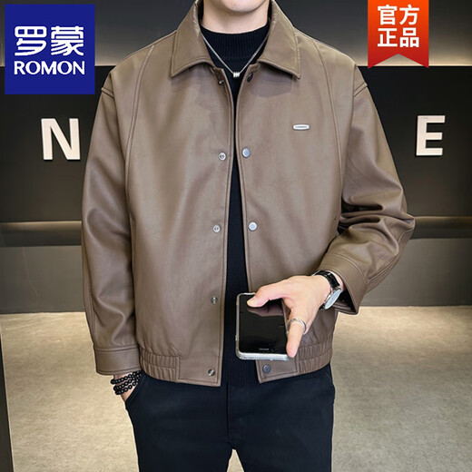 ROMON Leather Jacket Men's 2026 New Spring and Autumn Trendy Lapel Casual Men's Motorcycle Leather Jacket Black M