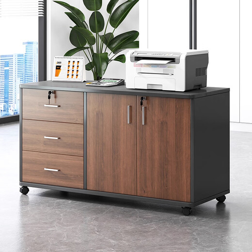 Moai file cabinet office cabinet mobile side cabinet with lock office cabinet storage cabinet drawer cabinet under the table low cabinet storage cabinet one door two compartments North American black walnut color 100*34*59