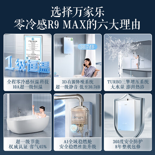 Macro Zero Cold Feeling Sleep Wash R9MAX Supercharged Level 1 Constant Temperature Gas Water Heater 16L Natural Gas State Subsidy 15% Energy Saving Silent Double Level 1 Trade-in