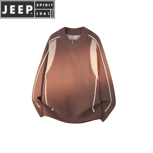 JEEP SPIRIT couple wear autumn and winter American retro splicing contrast sweater Henry collar half zipper warm sweater men's and women's jacket gray M