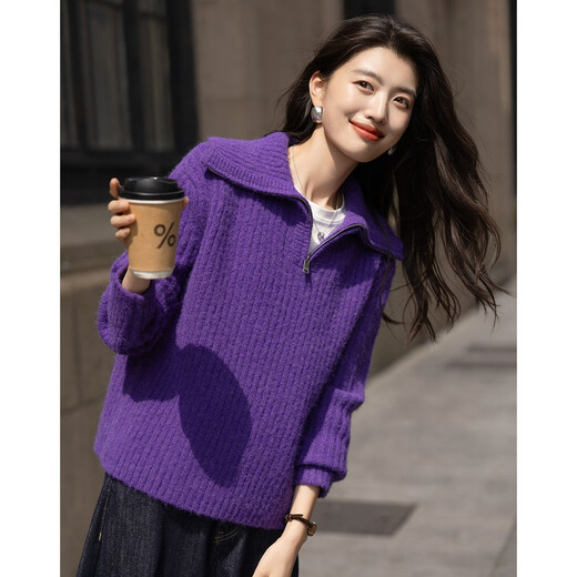 Demana Secret of Warmth Winter Simple Half-Zip Lapel Sweater Loose Sheep Wool Sweater Women's Top