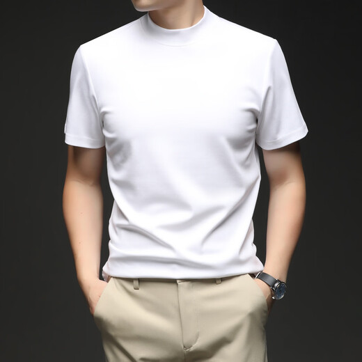 Autumn and winter half turtle neck short-sleeved T-shirt base shirt men's autumn 2025 winter warm half turtle neck top green 1301 2XL