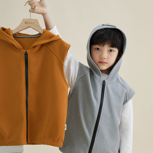Duojia Boys' Hooded Vest 2025 Spring and Autumn Children's Sleeveless Waffle Inner Vest and Waistcoat Children's Clothing Jacket