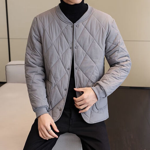 Men's short velvet and thickened liner cotton-padded jacket for autumn and winter, small cotton-padded jacket for inner wear, casual warm cotton coat, black 2XL 135-153Jin Jin equals 0.5 kg