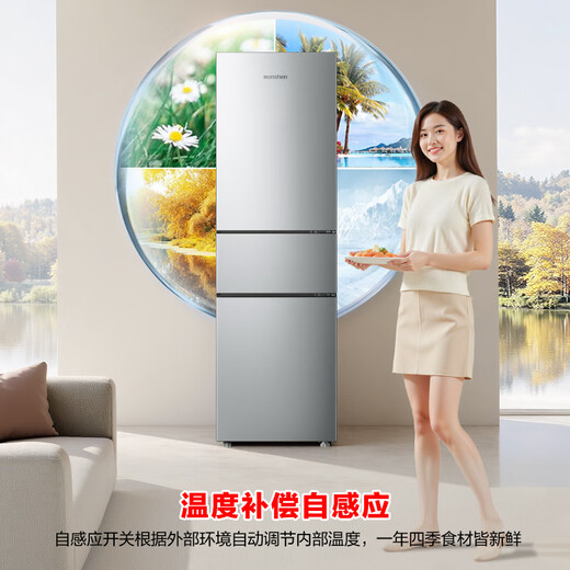 Rongsheng 215L three-door refrigerator small apartment refrigerated freezing variable temperature three-temperature zone fresh-keeping energy-saving ultra-thin rental dormitory mini refrigerator BCD-215E10RNLAD