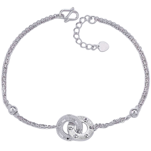 Lao Fengxiang platinum solid double-layer adjustable interlocking fish scale imitation diamond geometric double-ring bracelet platinum jewelry white gold approximately 4.82g