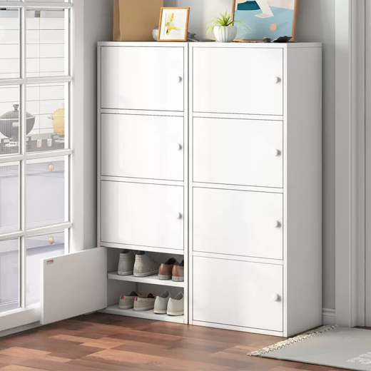 Yusenyi wooden shoe box storage box 20 drawer-type large-capacity shoe rack storage box shoe box simple storage shoe cabinet 3 doors 5 layers warm white holds about 10 pairs 0x0x0cm