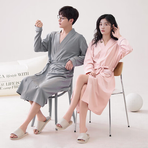 Пара ночной рубашки 100% Pure Cotton Long Bathrobe для женщин и мужчин осень осень и зимняя тонкая пижамская пара