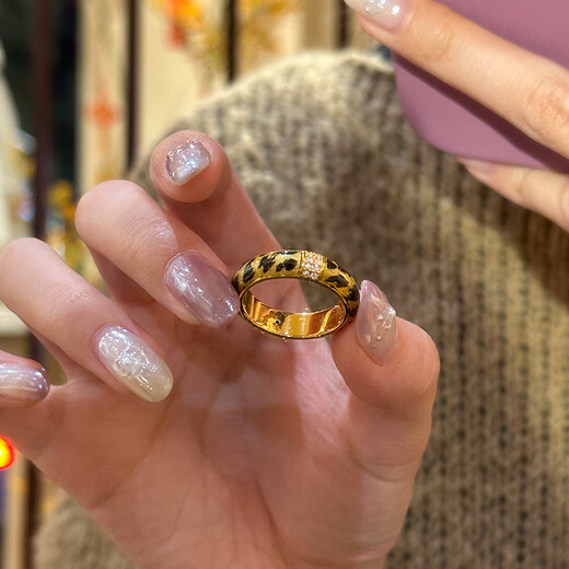 Xunsen gold leopard print ring for women new fashion fashion 999 pure gold niche design closed ring birthday gift for girlfriend gold leopard print ring gold weight about 2.4 grams