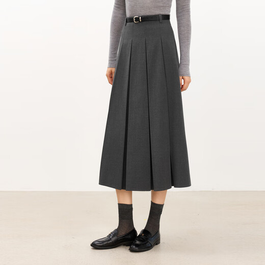 Eifini (eifini) Eifini classic simple texture pleated long skirt for women 2025 autumn new versatile casual commuting skirt dark sandalwood mid-length version free belt with order M 100-110Jin Jin equals 0.5 kg