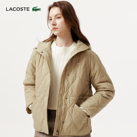 LACOSTE French Crocodile Women's 25 Autumn New Diamond Quilted Hooded Cotton Jacket | BF2493 02S/Milk Coffee S 36