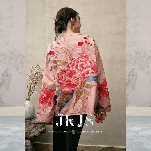 JK&JS Huahuaman rayon linen positioning embroidery shirt jacket spring and autumn new Chinese design niche peach pink S