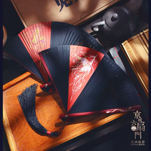 Yusenyi Chinese style all-bamboo fan dragon and phoenix original design carved hollow ancient style folding fan for women folding red and black small cheongsam Ye Weiyang craft fan