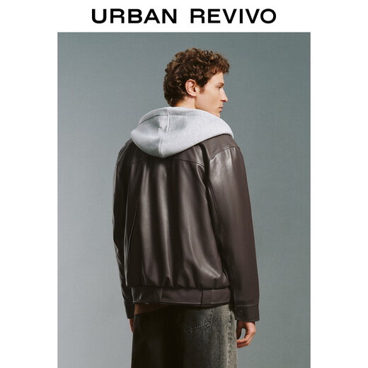 UR star same style 2025 autumn new men's retro PU silhouette jacket UMF150064 dark coffee brown M