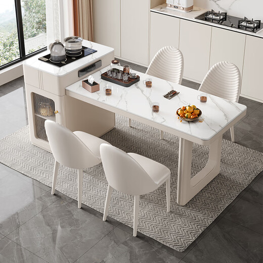 YIQICHENGPIN slate island table integrated household retractable small-sized cream island kitchen multi-functional guide table island table rail socket double hole tea stove 1.4 meters single island table