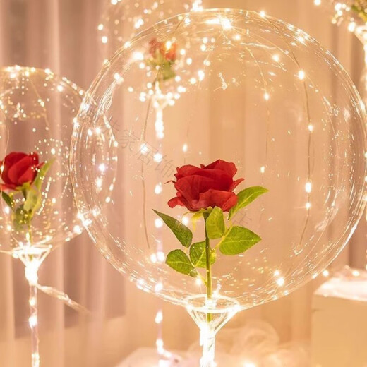 Magic Bean Shenghuo Chinese Valentine's Day internet celebrity rose balloon luminous balloon proposal indoor scene layout Bobo ball birthday confession romantic pink rose petals with gauze style 5 sets free pump + battery
