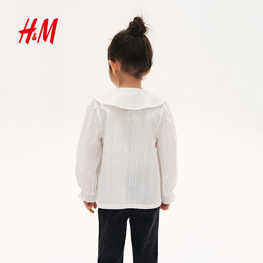 H&M children's clothing children's girls' shirt spring long-sleeved dress performance clothing textured cotton top 1306127 white 120 120/60 (4-6Y)