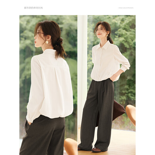 Mohan Yimei Lace Splicing Shirt 2025 Autumn New Simple Design Flower-like Elegant Lapel Shirt White M