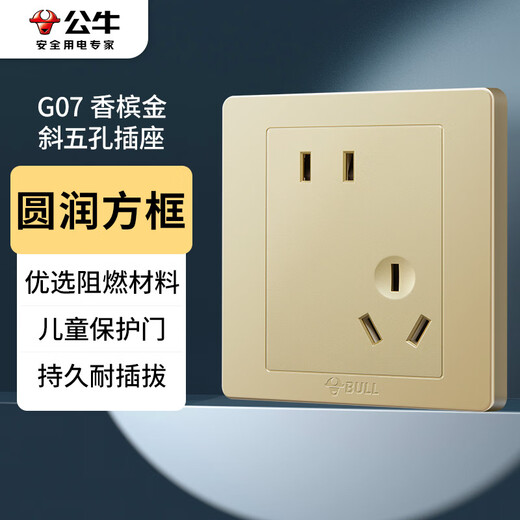 公牛（BULL）开关插座 G07系列 10A斜五孔插座86型插座面板 G07Z223AS 香槟金
