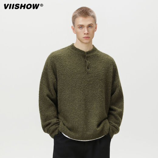 Viishow American Henry Collar Sweater Men's Autumn and Winter 2025 New Warm Sweater Jacket with Sweater Inside Carbon Gray XL