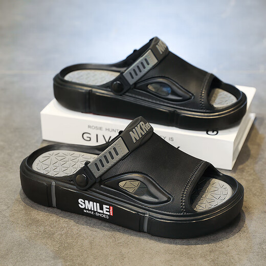 Hausschuhe Herren Sommer tragen Anti-Rutsch-Anti-Odor-Sportsandalen für Männer mit Dual-Purple-Strand Sandalen Männer schwarz grau 42