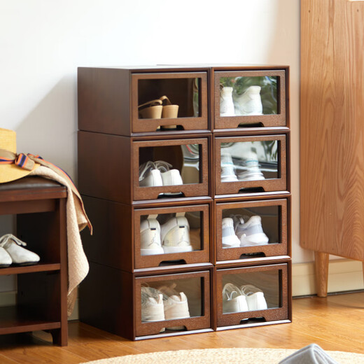 Nalandohao solid wood shoe box storage box transparent shoe cabinet artifact drawer-type acrylic storage box Internet celebrity dust-proof shoe rack acrylic flip shoe box 34x26x18.5cm