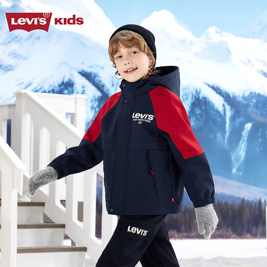 LEVI S Levi's children's clothing children's windbreaker boys 2025 autumn and winter work wear windproof jacket small soft shell plus velvet