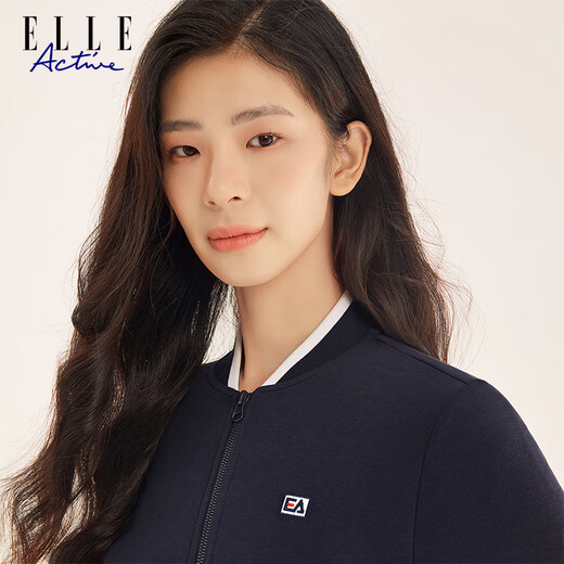 ELLE ACTIVE Casual Sports Jacket Women's Autumn Fashion Simple Baseball Collar Windproof Jacket Versatile Jacket Navy Blue M