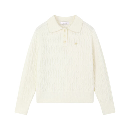 ELLE KIDS童装 学院经典绞花套装女儿童秋冬新款套头毛衣/针织长裤可选 本白色-上衣 150