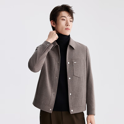 Lilang Light Fashion Men's Clothing, Down-filled Woolen Coat, Men's Lapel, Youth Commuting Warm Down Wool Jacket, Warm Brown Coffee (3Y) XL (175)