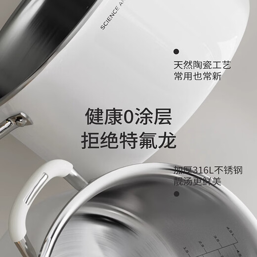 Zhongke Demark (DUMIK) uncoated 316 food-grade stainless steel ceramic soup pot, household thickened stew pot, ceramic and steel integrated, anti-rust and antibacterial, soup pot + double-layer steamer 24cm