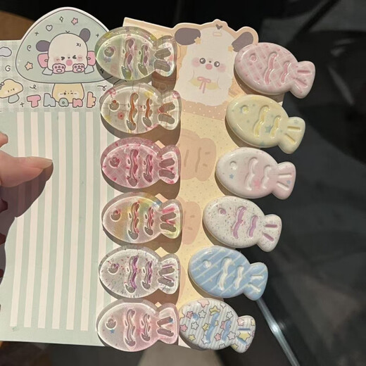 Cute pattern clear hair clip, sparkling summer clear fish bangs clip, cartoon versatile girl headwear, 6 jelly fish hair clips + 6 printed fish