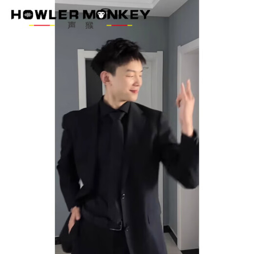 Sound monkey men's jacket high-end suit suit dk uniform dress shoulder pad casual suit wedding dress groomsman suit + black shirt + trousers three-piece suit XL