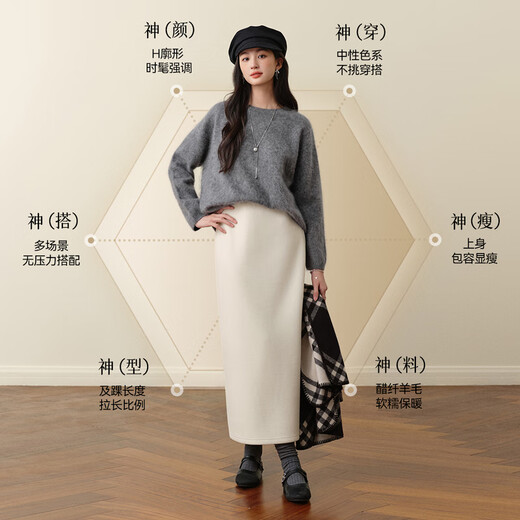 SEIFINI Meng Ziyi endorses glutinous rice straight skirt 2025 autumn and winter new style elastic waist comfortable and slim wool mid-length skirt Smoke S