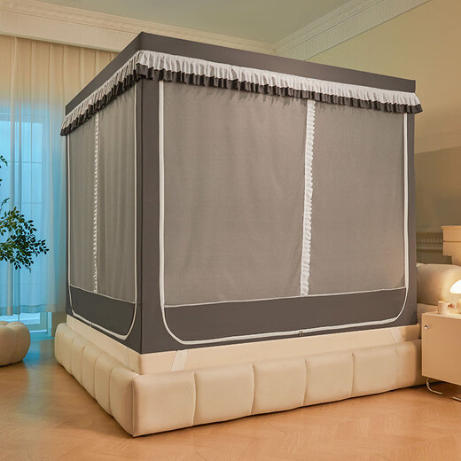 Fantasy new baby anti-fall mosquito net strong blackout princess bedroom home bed curtain integrated thickened bracket cover type elegant purple full bottom removable bed sheet + splicing-free thickened bracket + five-sided shading 1.2m bed width 120cm long 200cm high 17