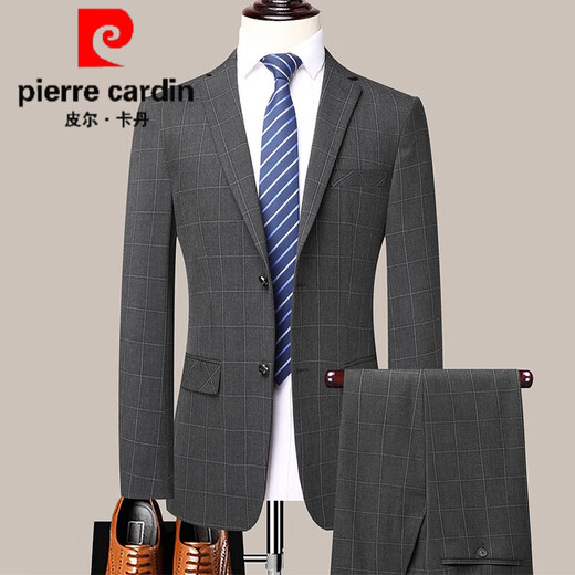 Pierre Cardin Wool Suit Men's Autumn and Winter New Business Casual High-end Suit Two-piece Set No-Iron Middle-aged Suit 2391 Black Vertical Strips 2XL (185) - Recommended weight 165-175 Jin Jin equals 0.5 kg